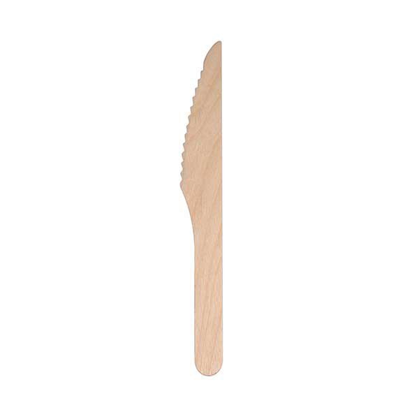 100 Couteau jetable écologiques en bois biodégradables 16,5 cm